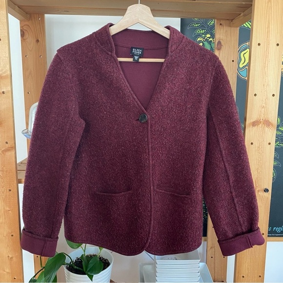 Eileen Fisher Burgundy Red Lambswool Blend Jacket Blazer - Picture 2 of 15